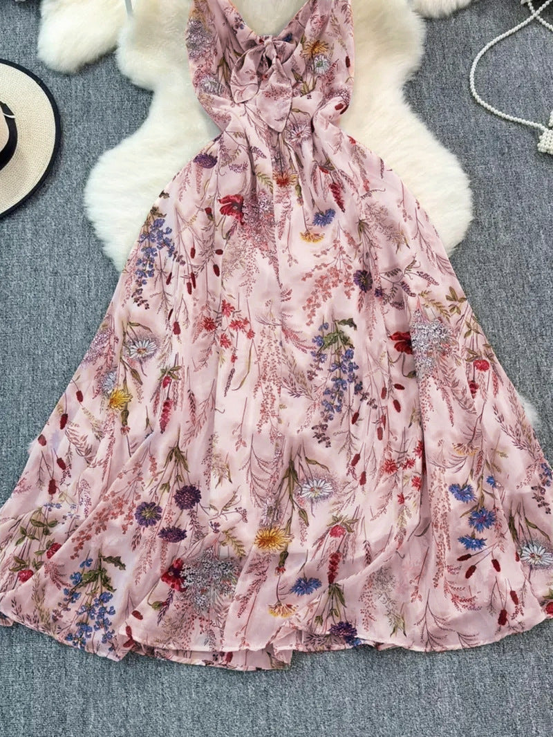 Women's Colorful Floral Print V-Neck Slip Dress