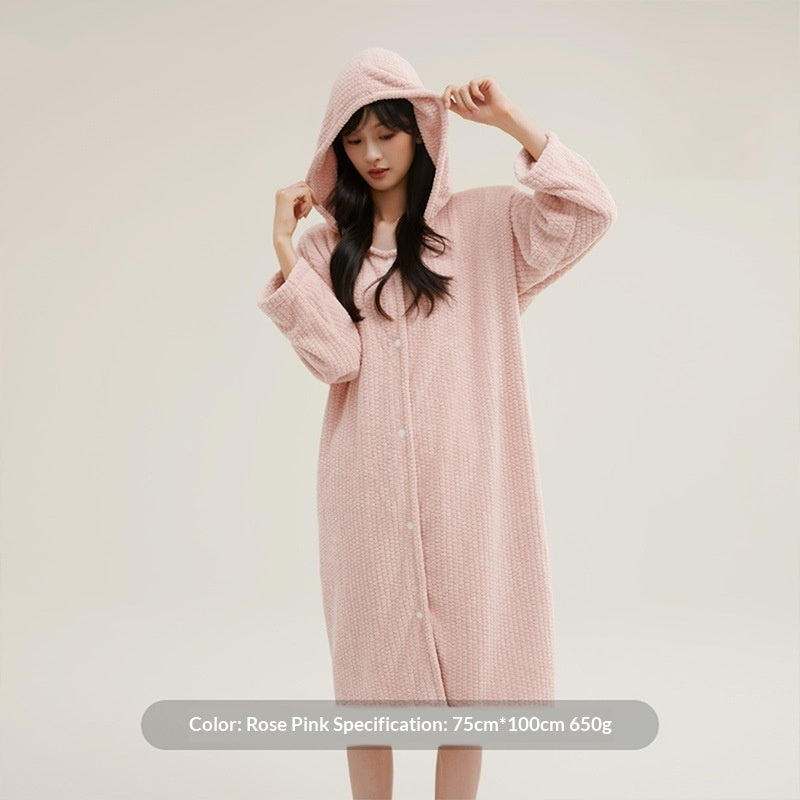 Hooded Bathrobe Women's Wearable Pajamas