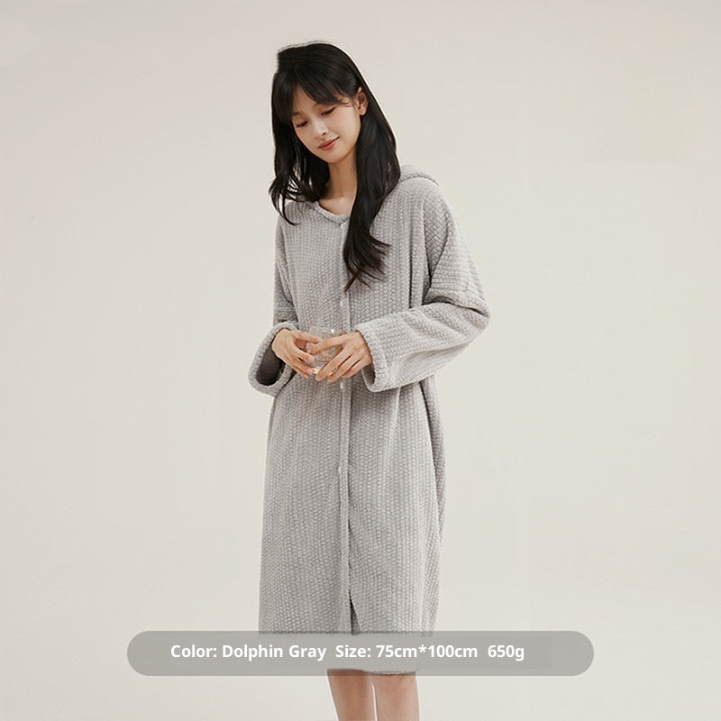 Hooded Bathrobe Women's Wearable Pajamas