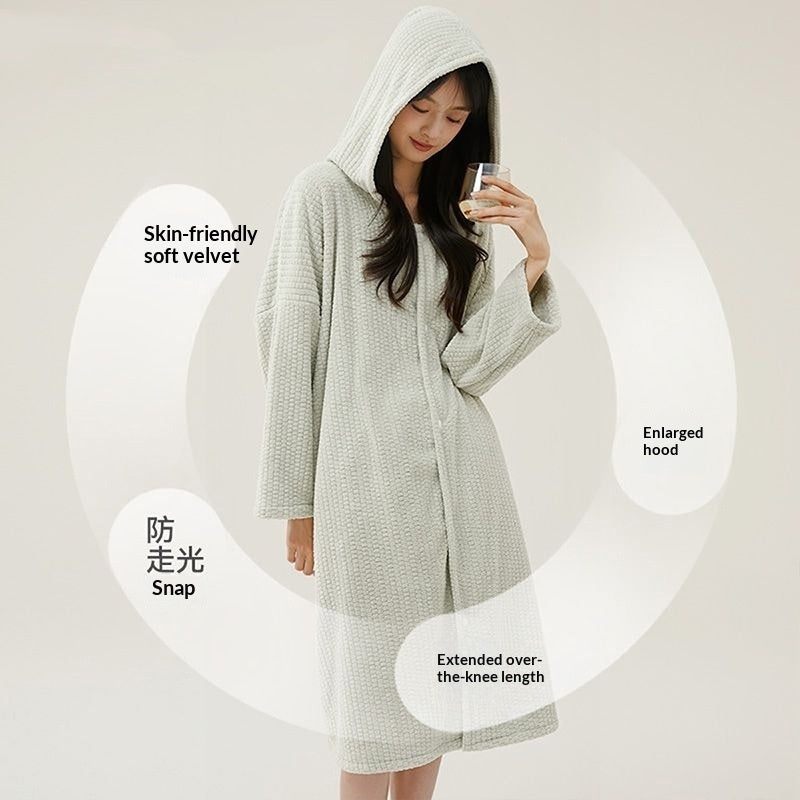 Hooded Bathrobe Women's Wearable Pajamas