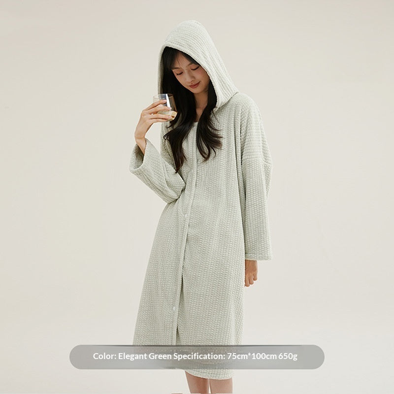 Hooded Bathrobe Women's Wearable Pajamas