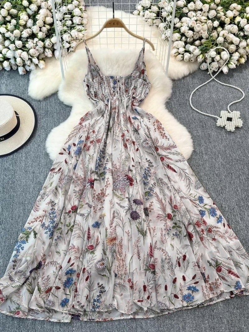 Women's Colorful Floral Print V-Neck Slip Dress