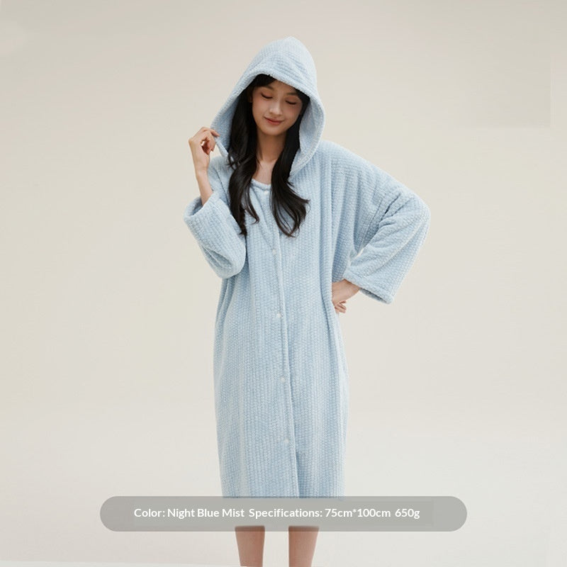 Hooded Bathrobe Women's Wearable Pajamas