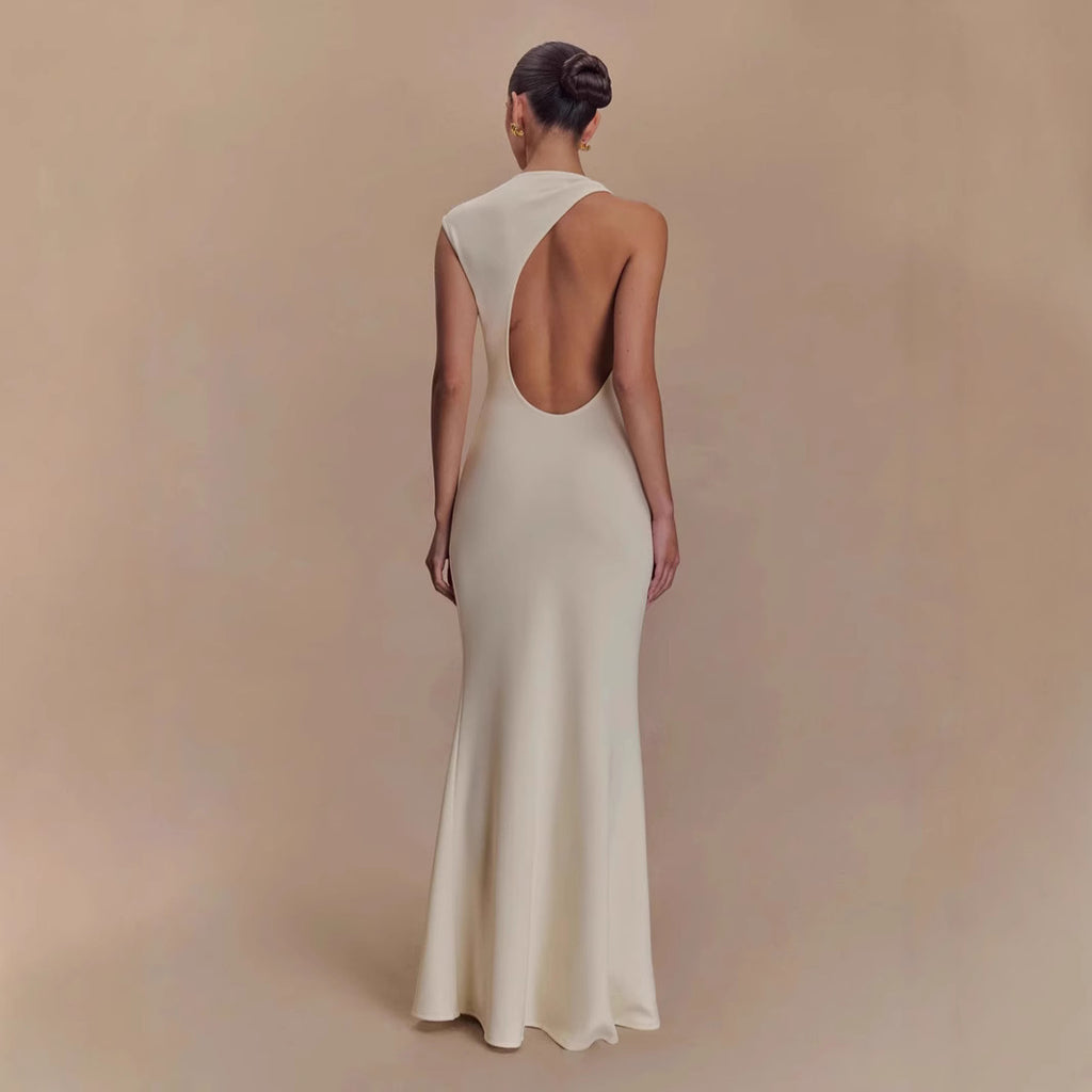 Round-neck Figure-hugging Slimming Backless Bandage Fishtail Dress