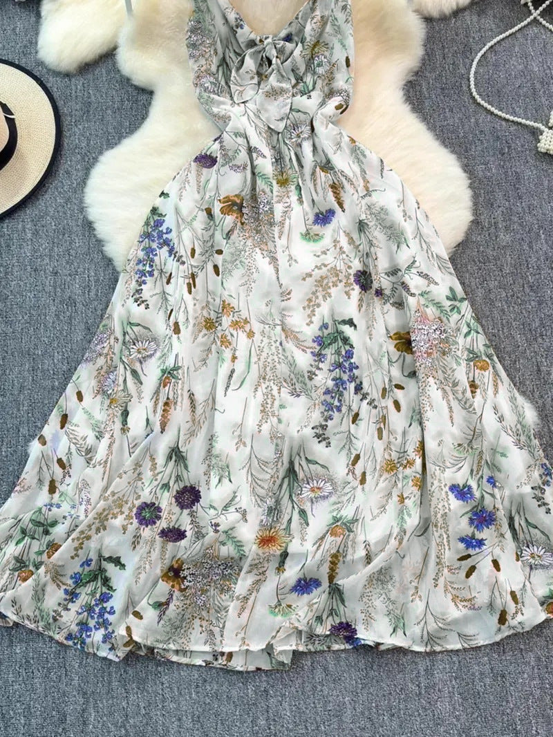 Women's Colorful Floral Print V-Neck Slip Dress