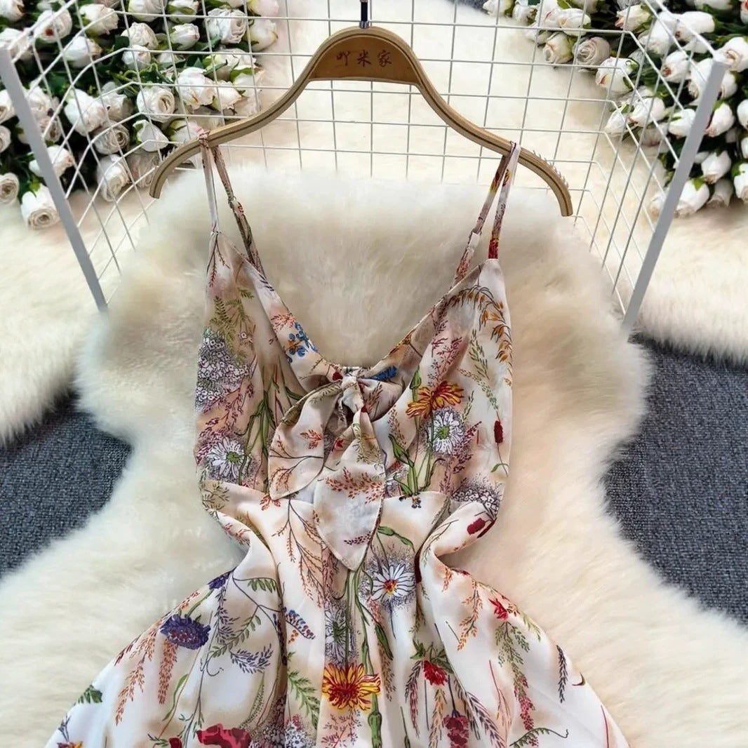 Women's Colorful Floral Print V-Neck Slip Dress