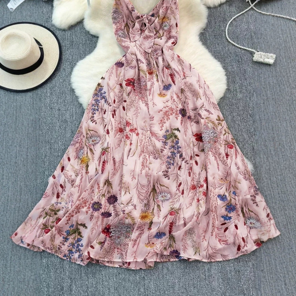 Women's Colorful Floral Print V-Neck Slip Dress